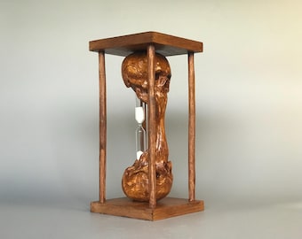 Handcrafted wooden skull hourglass sculpture, Gothic home decor, Gift for Halloween