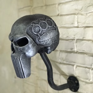 1 skull with long teeth, motorcycle helmet stand skull, helmet rack, unique gift for dad, fathers day