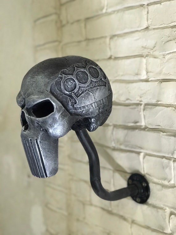 1 skull with long teeth, motorcycle helmet stand skull, helmet rack, unique gift for dad, fathers day