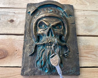 Biker Skull Key Holder for Wall, Composite Stone Key Hanger