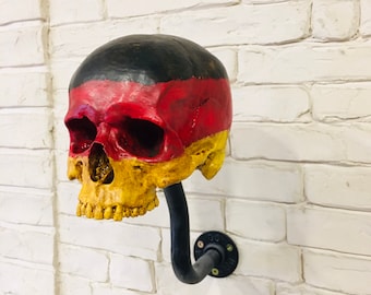 German Flag Skull Motorcycle Helmet Rack: Biker Gift