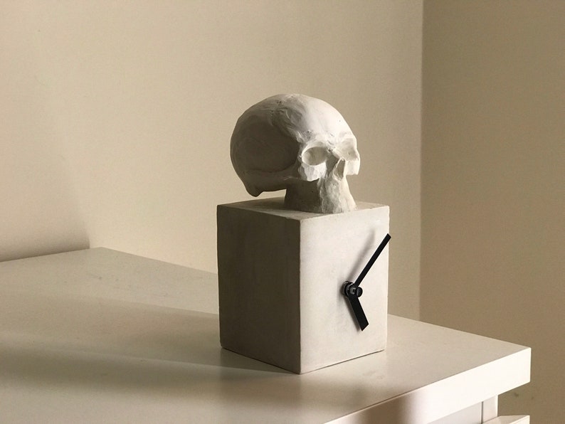 Skull Sculpture Skeleton Plaster Skull Clock Gothic Home Etsy