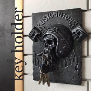 Harley Davidson Garage Decor: Motorcycle Skull Key Holder, Biker Gift