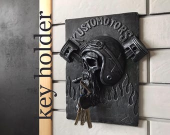 Harley Davidson Garage Decor: Motorcycle Skull Key Holder, Biker Gift