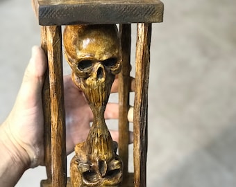 Skull sculpture, skeleton plaster skull clock