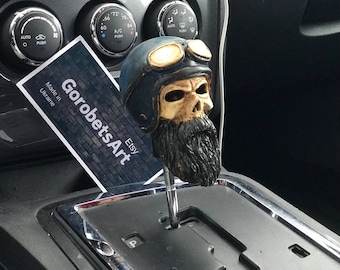 Skull Car Gearshift Handle: Biker Helmet Lever Interior Decor
