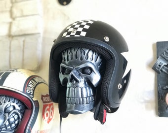 Motorcycle helmet holder, Motorbike Skull, helmet hanger, birthday gift for biker