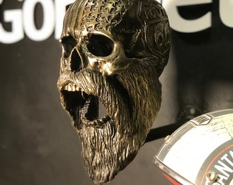Suporte para capacetes com caveira e bandeira americana: presente para motociclistas barbudos