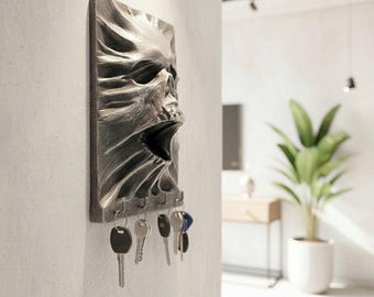 Llavero de pared personalizado con forma de calavera gritando, organizador gótico único, gancho para llaves para fanáticos del terror