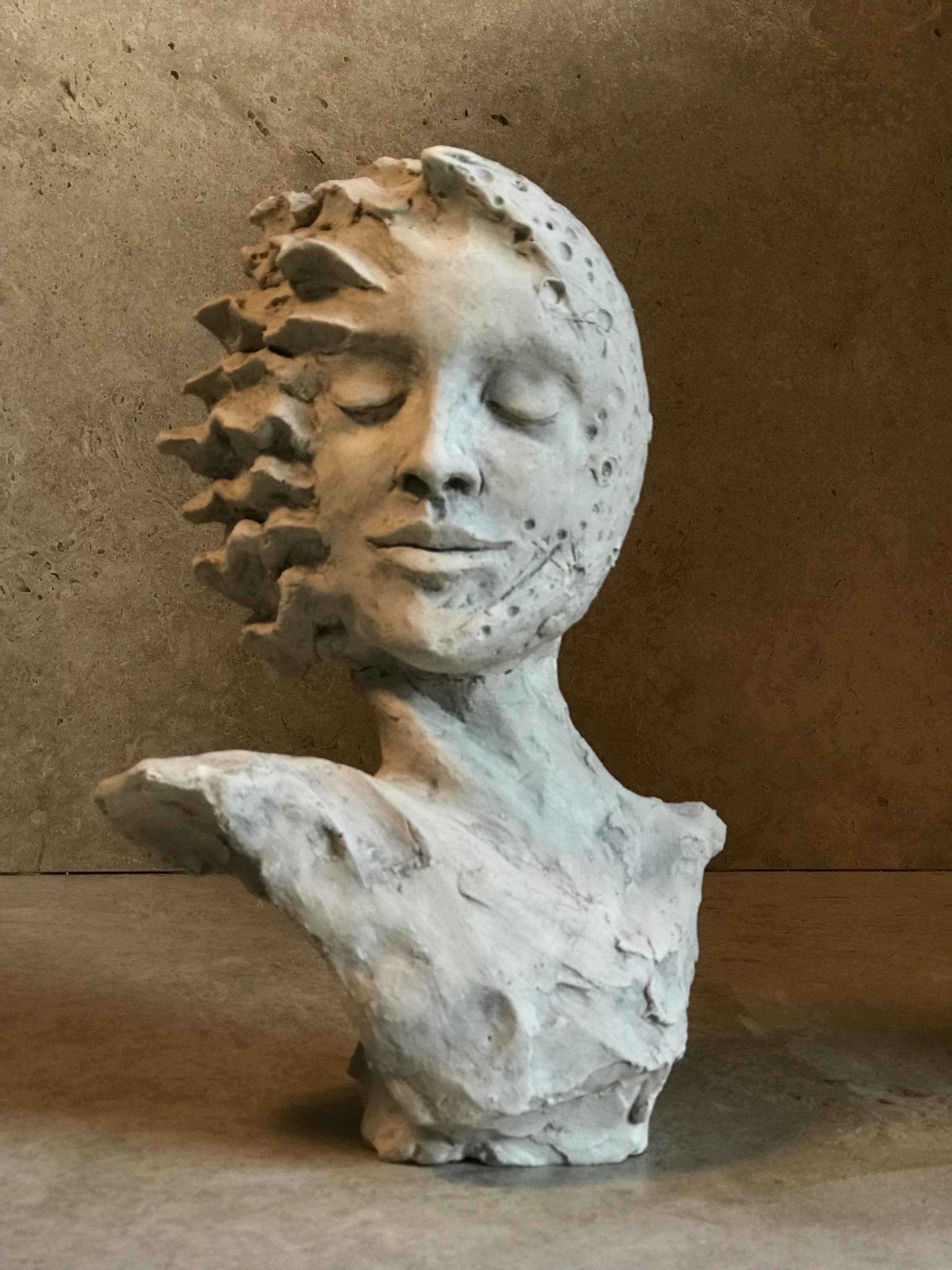 Moon with sun decor face sculpture, wedding gift anniversary, romantic gift for her, Art Bust