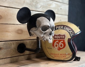 Skull Helmet Hanger: Mouse Ears Design, Biker Decor