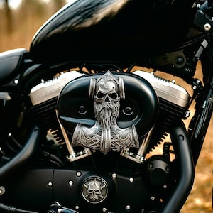 Handmade Viking Skull Air Filter Cover for HD – Custom Gothic Motorcycle Accessory, personalized dad gift, for V-Twin Motorcycles