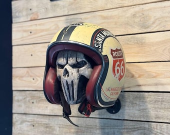 Handcrafted Skull Motorcycle Helmet Holder: Gothic Biker Decor