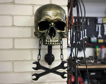 Motorcycle Helmet Skull Rack: Biker Hat Hangar,  Unique Biker Gift