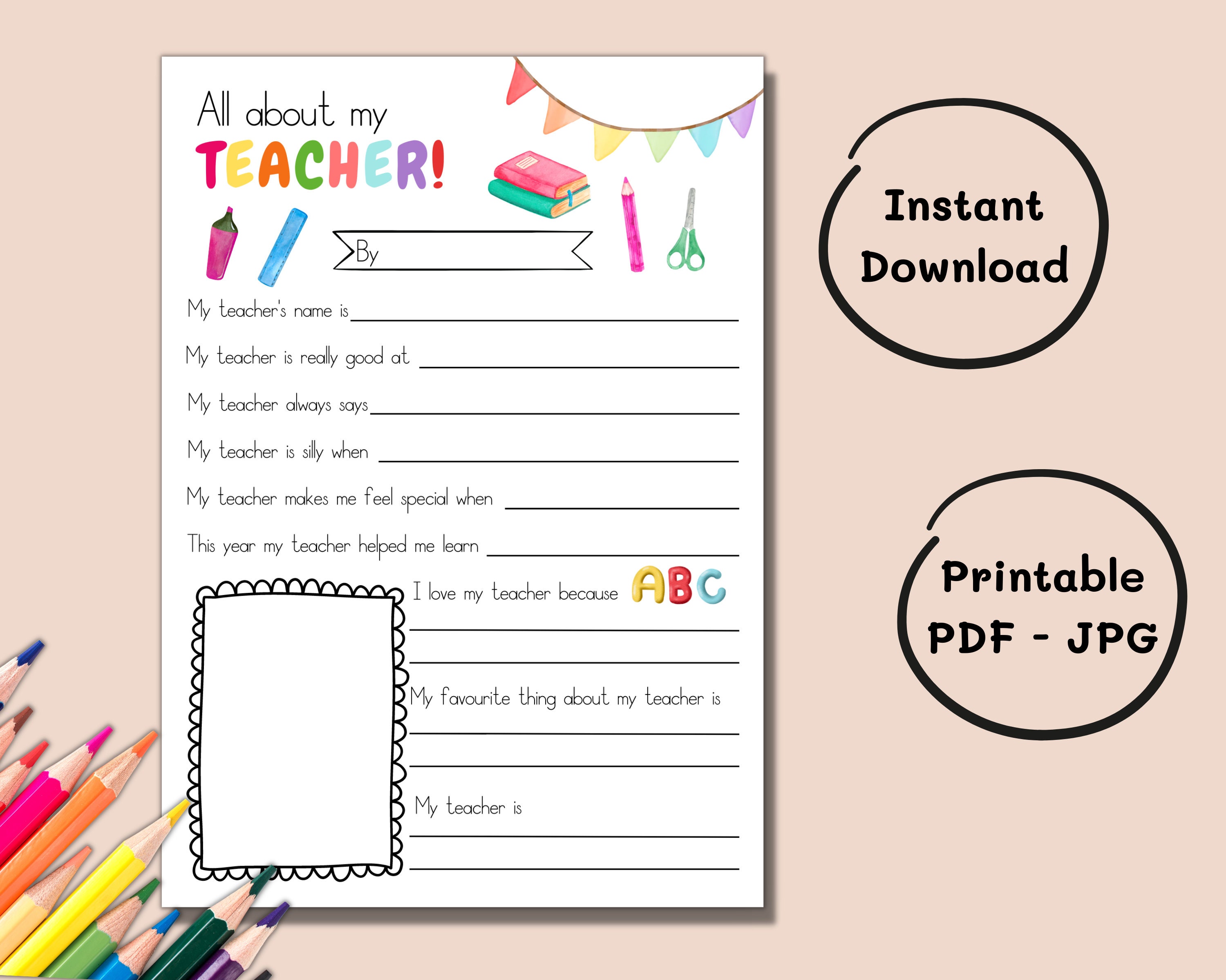 Teacher Appreciation Week Printable, All About My Teacher, Teacher ...