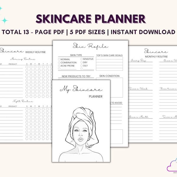 Skincare Planner Printable | Skincare Routine | Skincare Tracker | Beauty Planner | Self care Planner | Beauty Journal | A4,A5,US Letter PDF