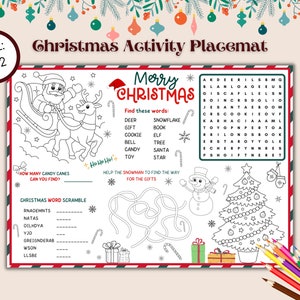 Christmas Activity Placemat | Christmas Coloring Placemat | Coloring & Activity Placemat | Placemat for kids | Christmas Activities | PDF