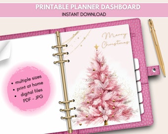 Printable planner dashboard, Christmas printable dashboard , A5 ring dashboard, Pink tree christmas dashboard, Merry Christmas printable