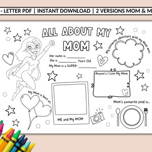 母の日のクラフト、母についてのすべて、子供たちから母への贈り物、子供向けの塗り絵、母の日の塗り絵、印刷可能なギフト、塗り絵カード