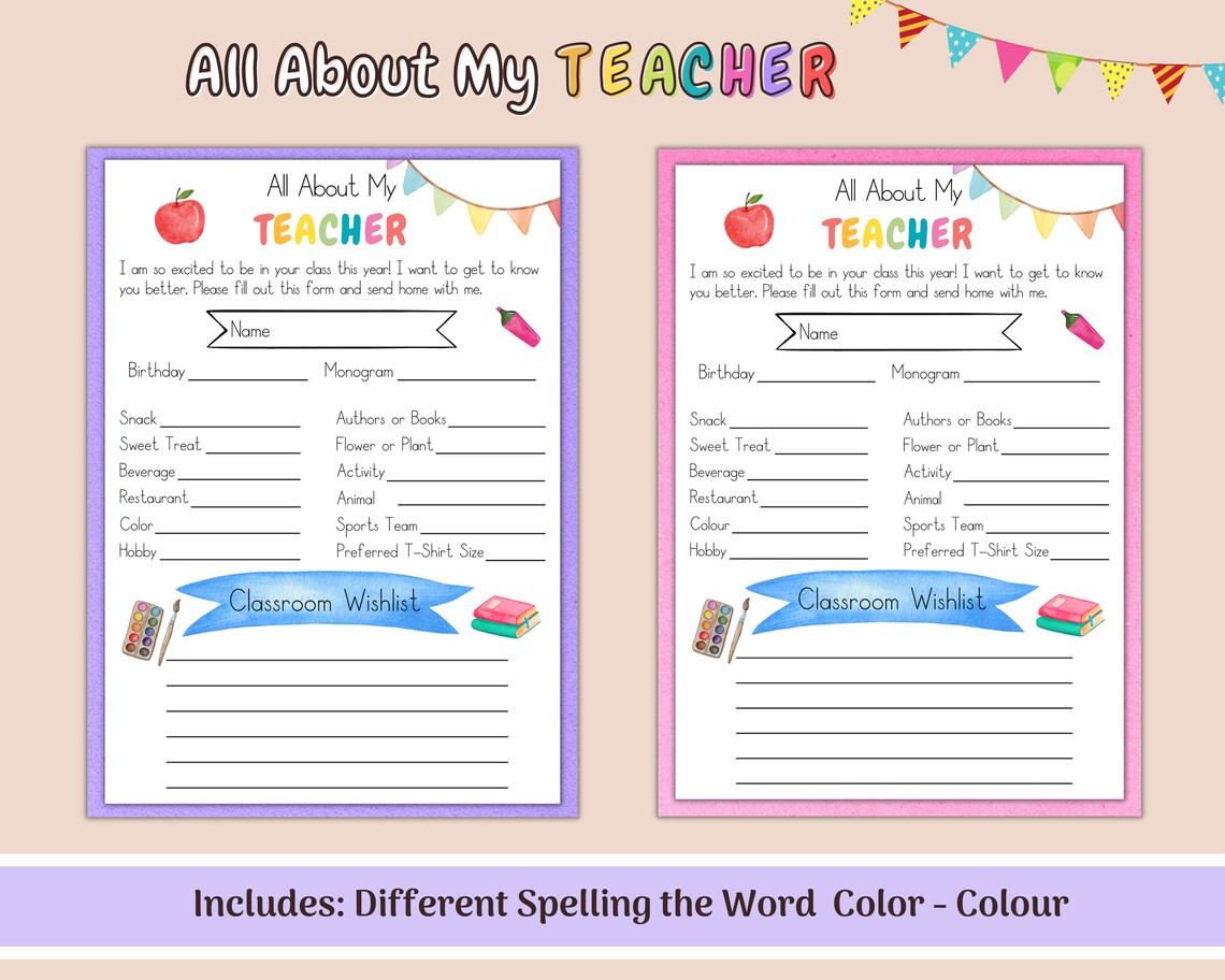All About My Teacher Survey, School Year Questionnaire, Teacher Survey ...