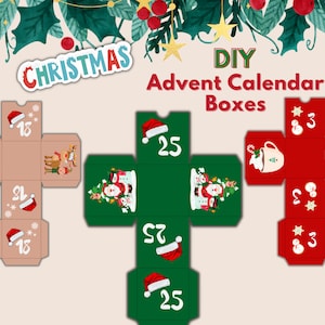 DIY Advent Calendar Boxes, Christmas Advent Calendar, Countdown gift boxes for kids, Box Template, Pdf, Printable Advent Calendar, Christmas