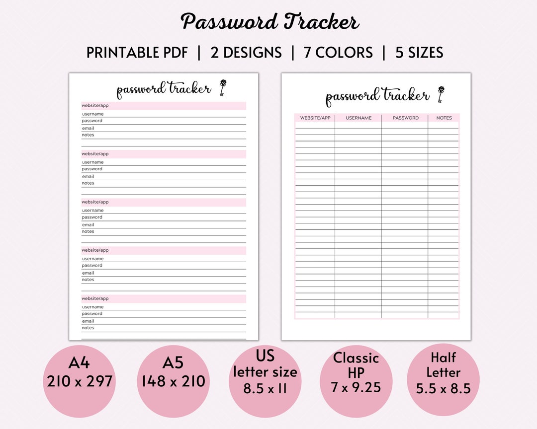 Password Tracker,password Keeper,password Organizer,pdf Printable ...