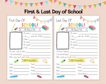 First and Last Day Of School Printable, Back to school Questionnaire, School Interview, Kids Keepsake, School Keepsake, Kid's Memory Journal