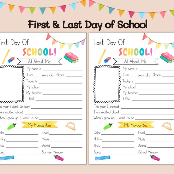 First and Last Day Of School Printable, Back to school Questionnaire, School Interview, Kids Keepsake, School Keepsake, Kid's Memory Journal