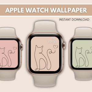 Quadrante dell'Apple Watch gatto, Sfondo dell'Apple Watch gatto, Sfondo Smartwatch minimalista, Pacchetto arte della linea di sfondi Apple Watch, Sfondo Apple Watch