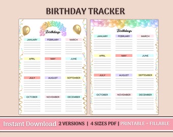 Bearbeitbarer Geburtstagstracker | Geburtstagsplaner | Druckbare Geburtstagsliste | Digitaler Geburtstags-Planer | Geburtstagserinnerung | Geburtstags Liste A4,A5