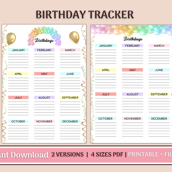 Editable Birthday Tracker | Birthday Planner | Printable Birthday List | Digital Birthday Planner | Birthday Reminder | Birthday List A4,A5