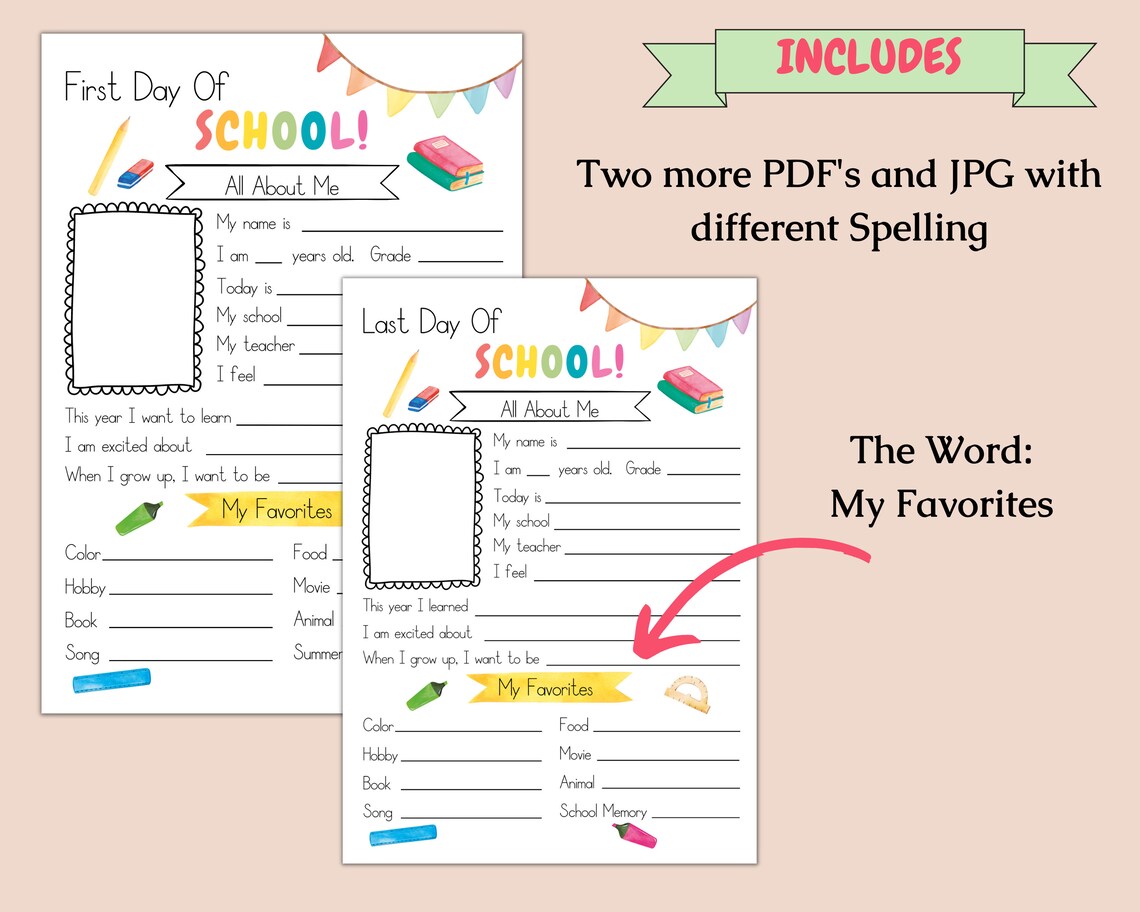 First and Last Day of School Printable Back to School - Etsy