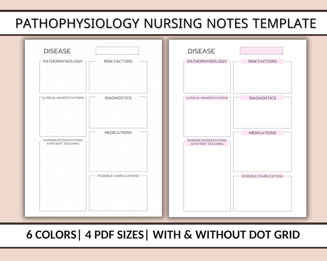 Nursing Notes Template, Disease Nursing Notes, Nursing Planner, Nurse ...