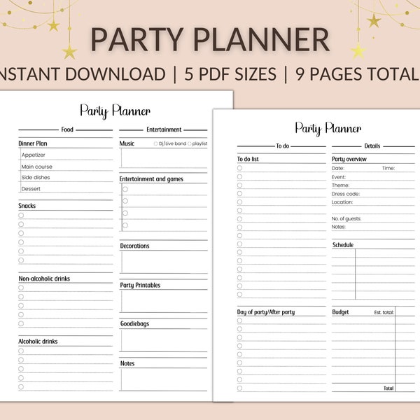 Party Planner | Party Planning | Event Planner | Birthday Party Organizer | Printable PDF | Letter | Party Checklist | Party Budget Planner