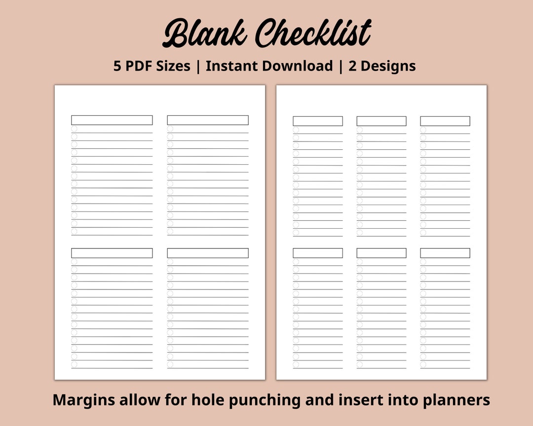 Blank Checklist Printable, Checklist Planner Refill, to Do List Planner ...