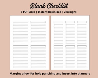 Leere Checkliste druckbare, Checkliste Planer, To Do Liste Planer, minimalistische Planer, Happy Planner Refills, Checkliste Planer, A5,A4