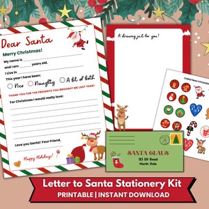 Carta a Papá Noel / Kit de papelería de cartas imprimible Querido Papá Noel / Lista de deseos navideños / Sobre-Carta imprimible / Carta para niños a Papá Noel / PDF