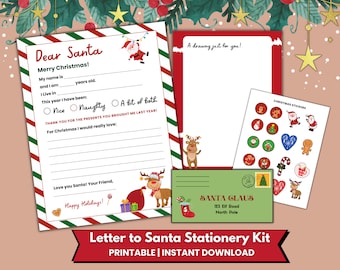 Letter To Santa | Printable Dear Santa Letter Stationery Kit | Christmas Wish List | Printable Envelope-Letter | Kids Letter To Santa | PDF