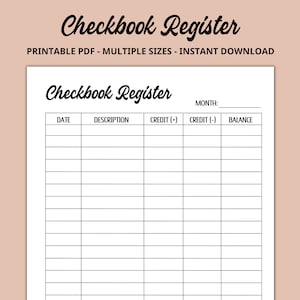 Checkbook Register Pages, Printable Checkbook Register, Planner Inserts, PDF Printables, Transaction Register, Checkbook Register A5, US, A4