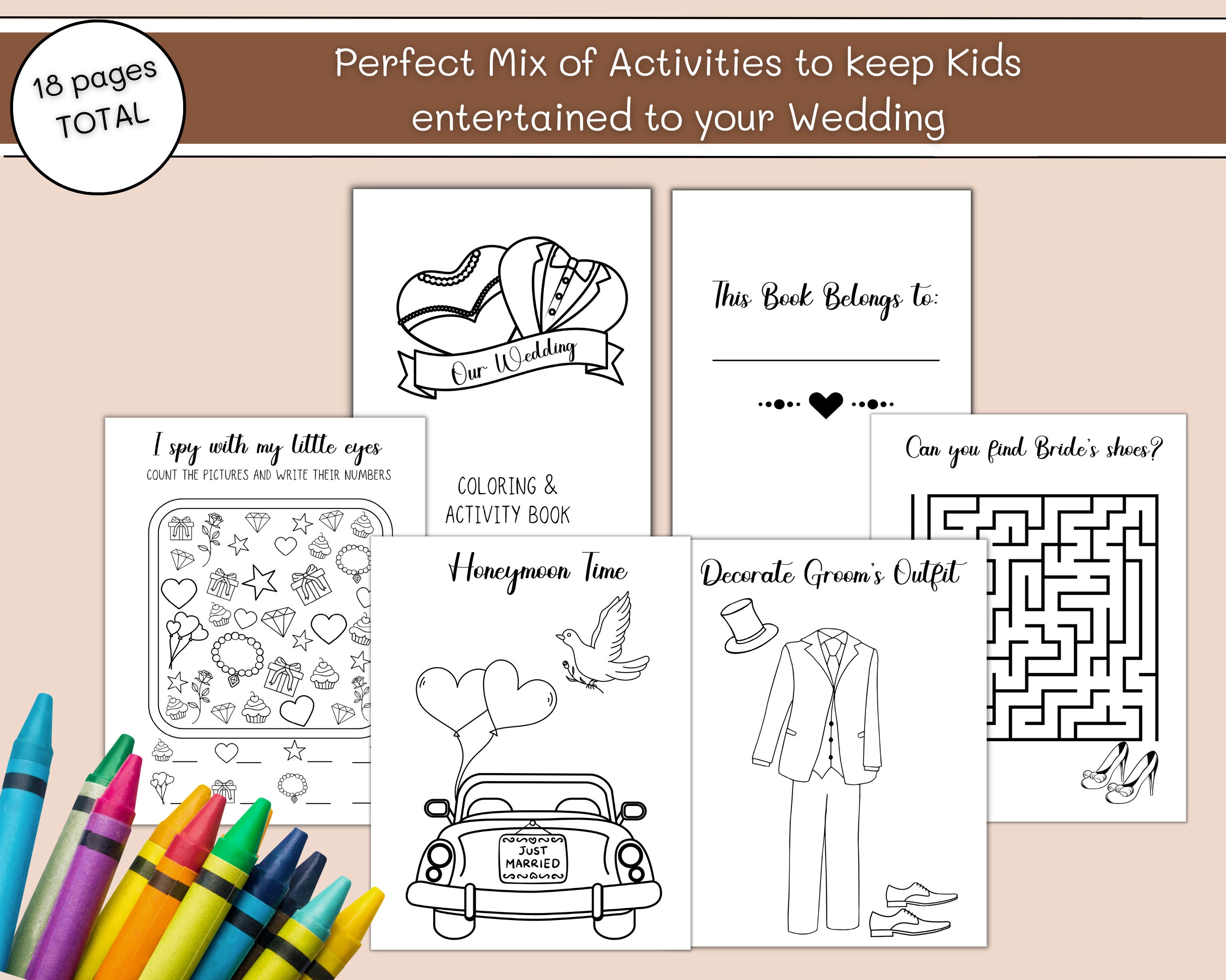  Wedding Activities for Kids Including 16 Wedding Coloring  Books, 16 Wedding Favor Bags, 16 Crayons and 16 Wedding Scavenger Hunt  Sheets for Children Game Reception Party Favors : Home & Kitchen