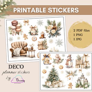 Winter Printable Stickers, Christmas Printable Stickers, White Aesthetic deco stickers, Planner Decorative Stickers,Cosy Winter Sticker Page