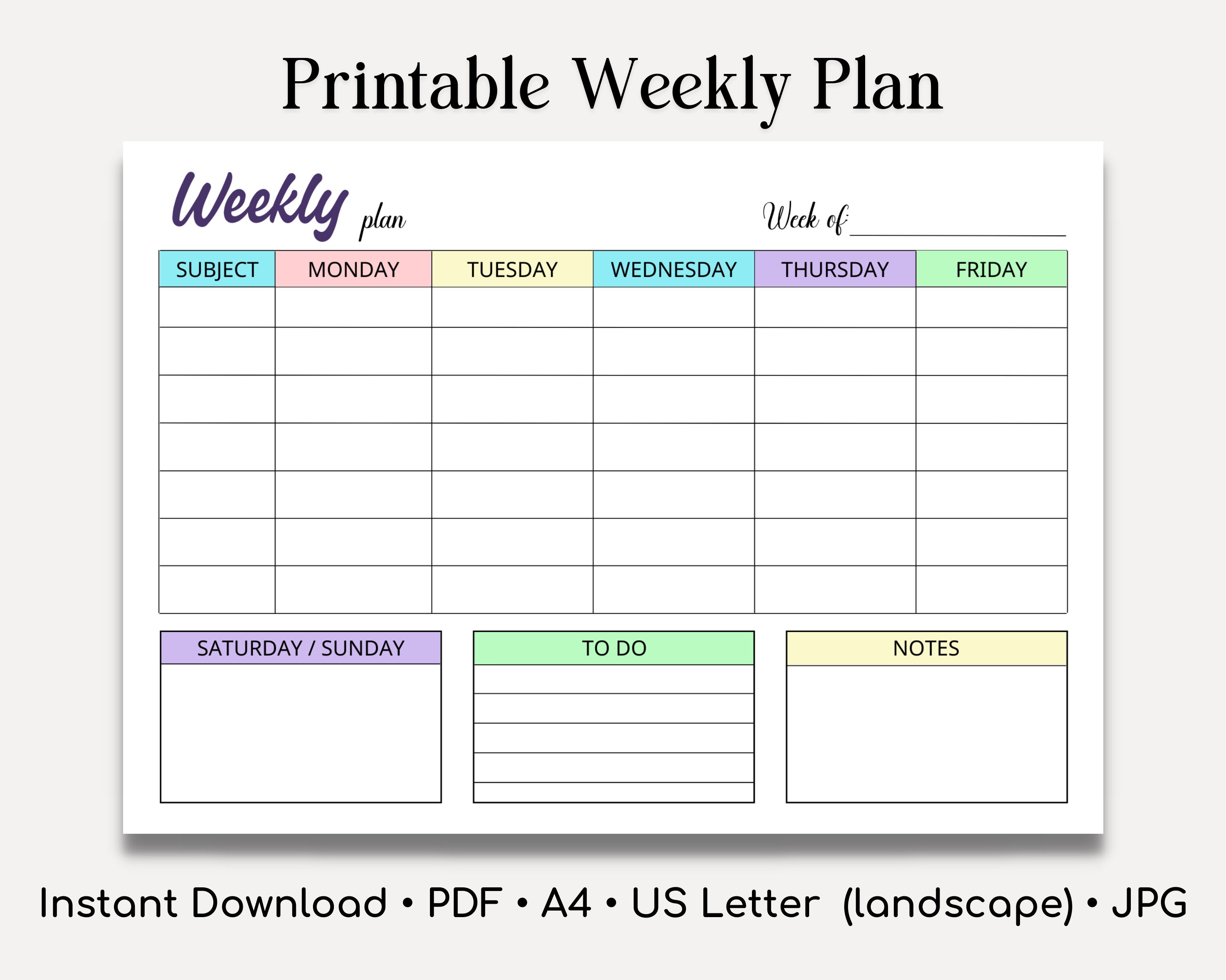 Printable Weekly Lesson Plan,weekly School Scedule,homeschool Planner ...