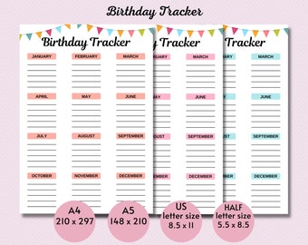 Geburtstags tracker printable,Geburtstags tracker bearbeitbar,Geburtstagsliste,Planerliste,Monatsliste,Geburtstagskalender,Geburtstags-Log