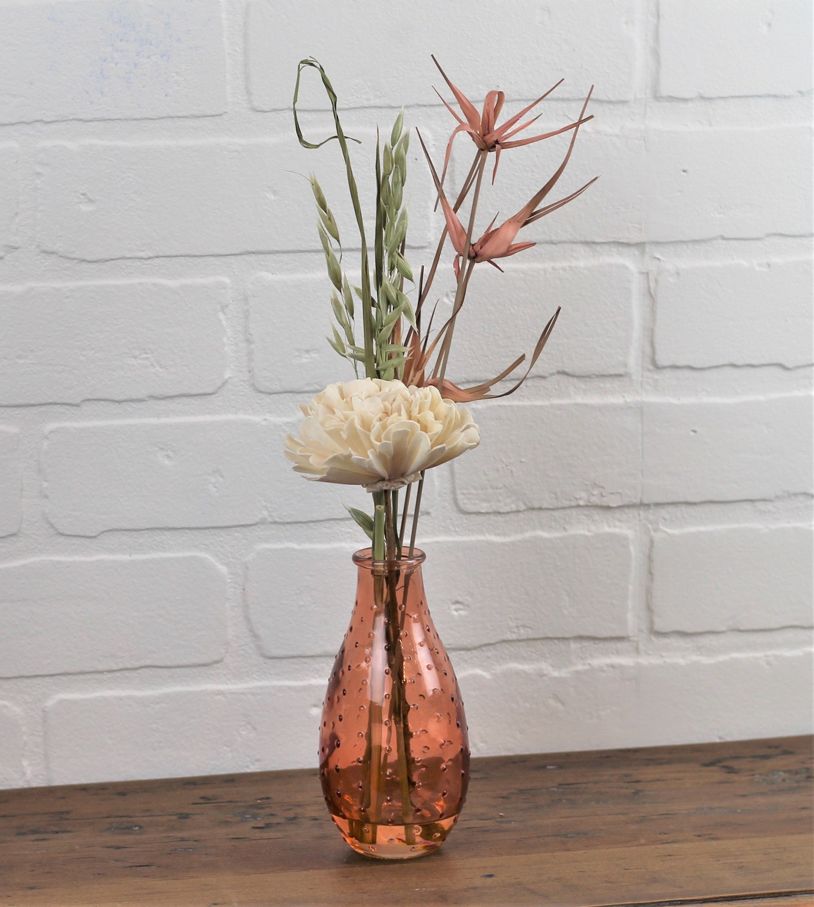 Large Colored Glass Bud Vase with Dried Floral Arrangement Etsy