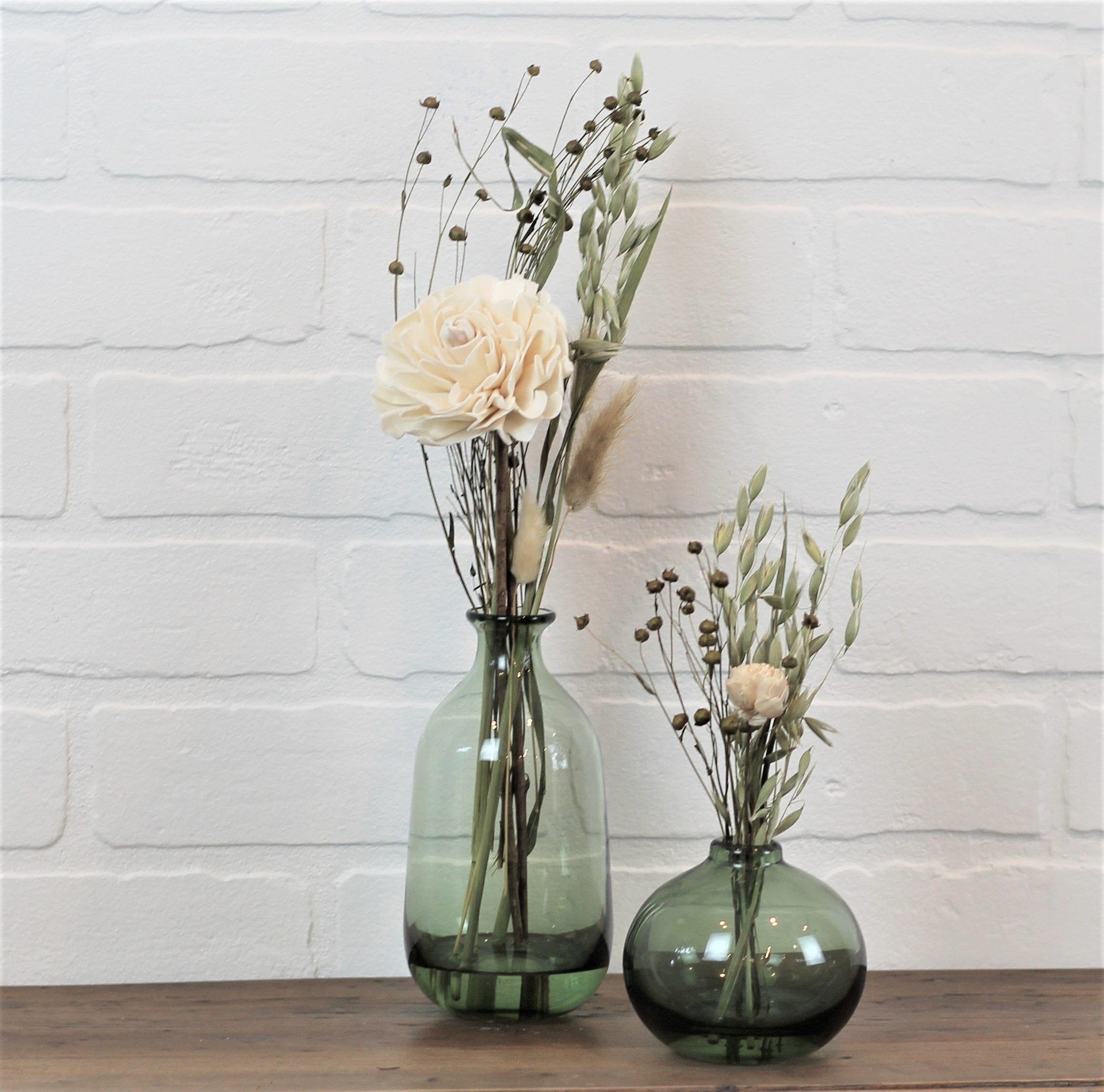 Large Colored Glass Bud Vase with Dried Floral Arrangement Etsy