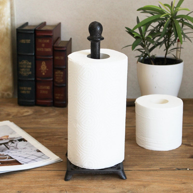 Vintage Metal Paper Towel Holder Cast Iron Roll Paper Towel Stand for Kitchen...