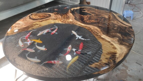 3d Koi Fish Painting Resin Table.luxury Epoxy Resin Dining and