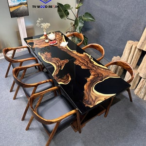 Custom Black Epoxy Dining Table: Handmade Wood & Resin