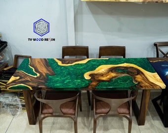 Handmade Walnut Wood River Table: Epoxy Resin Dining Table