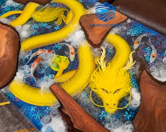 Dragon Epoxy Resin Table: 3D Koi Pond Art, Handmade Furniture